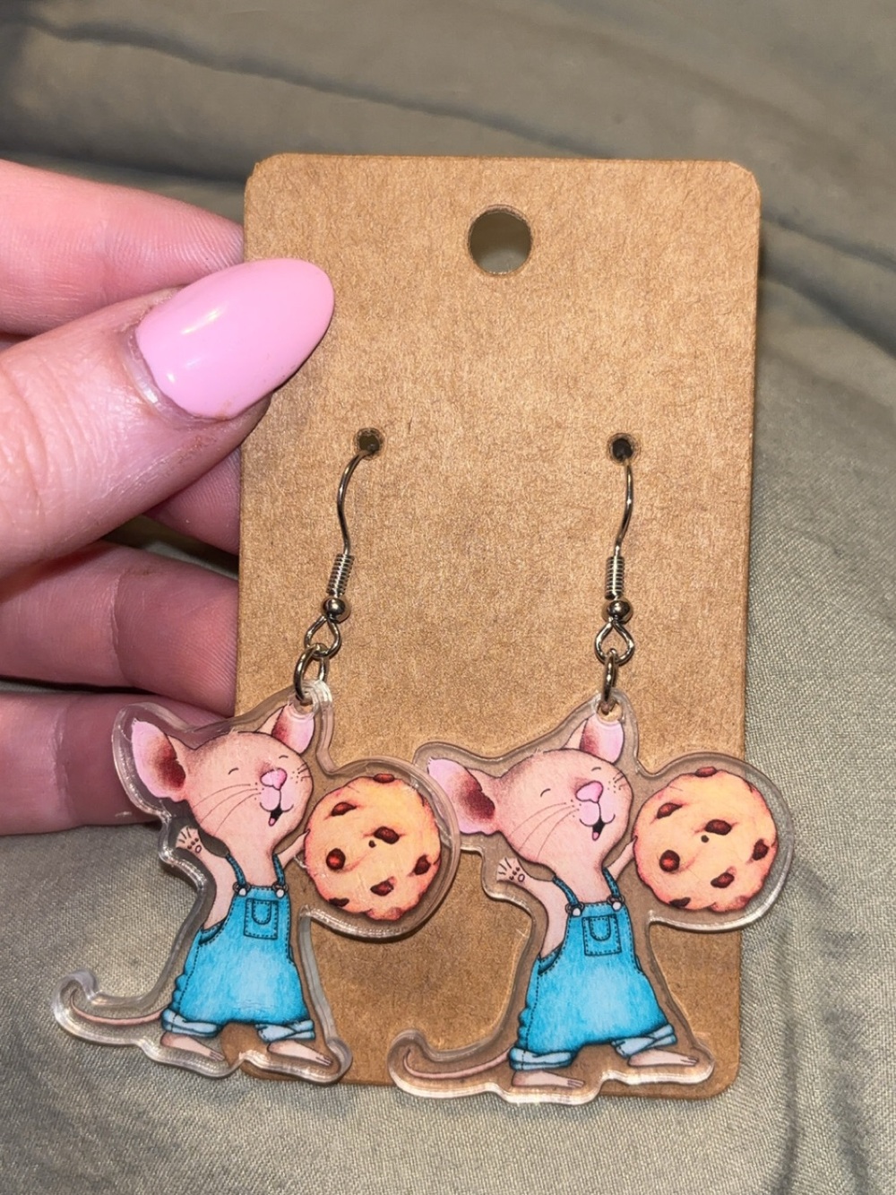 If you Give a Mouse a Cookie Acrylic Dangle Earrings - Blue & Pink